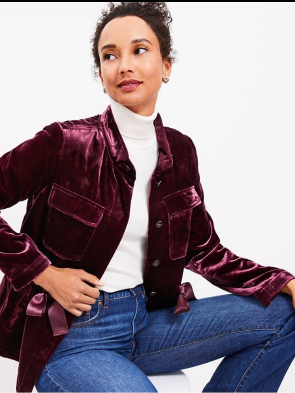 LOFT Velvet Utility Jacket Burgundy Belted L / XL 
Fall Romantic Feminine Chic